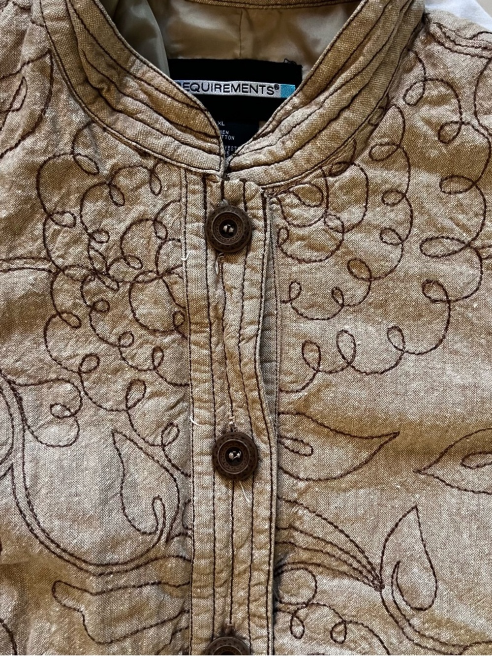 Requirements lined jacket beige with embroidery and wooden buttons